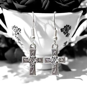 5 For $25💫Small Silver Rose Cross Earrings